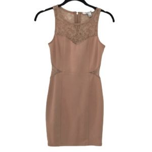 FOREVER 21 Tan Bodycon Lace Top & Sexy Side Cutouts Dress
